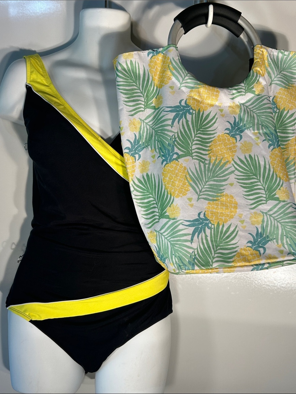 Pineapple Print Waterproof Tote Bag Resort Beach Vacation Poolside Foldable